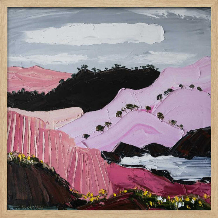 Pink Mountain Coast - Square Stretched Canvas, Poster or Fine Art Print by Angela Hawkey - I Heart Wall Art - Poster Print, Canvas Print or Framed Art Print