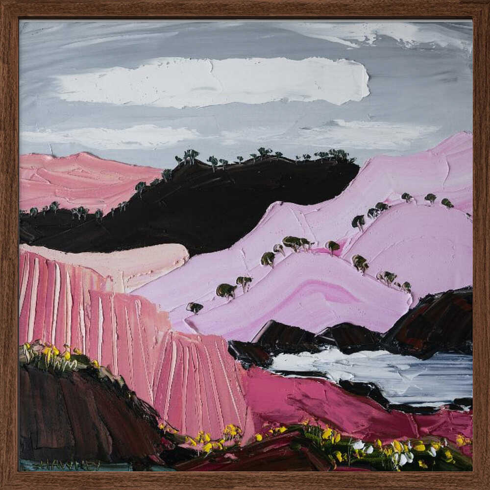 Pink Mountain Coast - Square Stretched Canvas, Poster or Fine Art Print by Angela Hawkey - I Heart Wall Art - Poster Print, Canvas Print or Framed Art Print