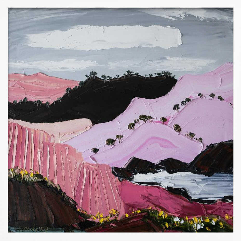 Pink Mountain Coast - Square Stretched Canvas, Poster or Fine Art Print by Angela Hawkey - I Heart Wall Art - Poster Print, Canvas Print or Framed Art Print