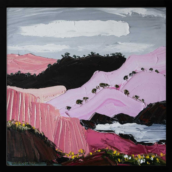 Pink Mountain Coast - Square Stretched Canvas, Poster or Fine Art Print by Angela Hawkey - I Heart Wall Art - Poster Print, Canvas Print or Framed Art Print