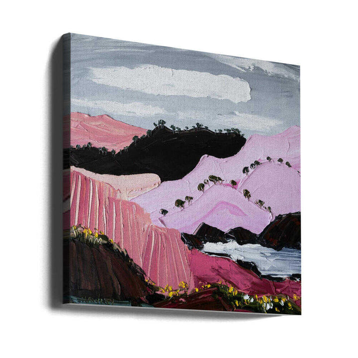 Pink Mountain Coast - Square Stretched Canvas, Poster or Fine Art Print by Angela Hawkey - I Heart Wall Art - Poster Print, Canvas Print or Framed Art Print