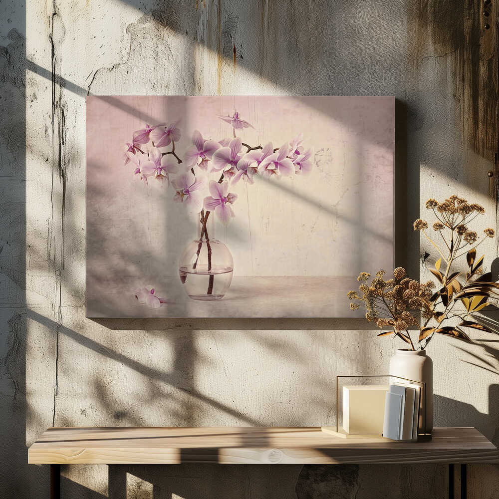 Pink Orchid Serenity - Floral Photographic Stretched Canvas Poster or Fine Art Print
