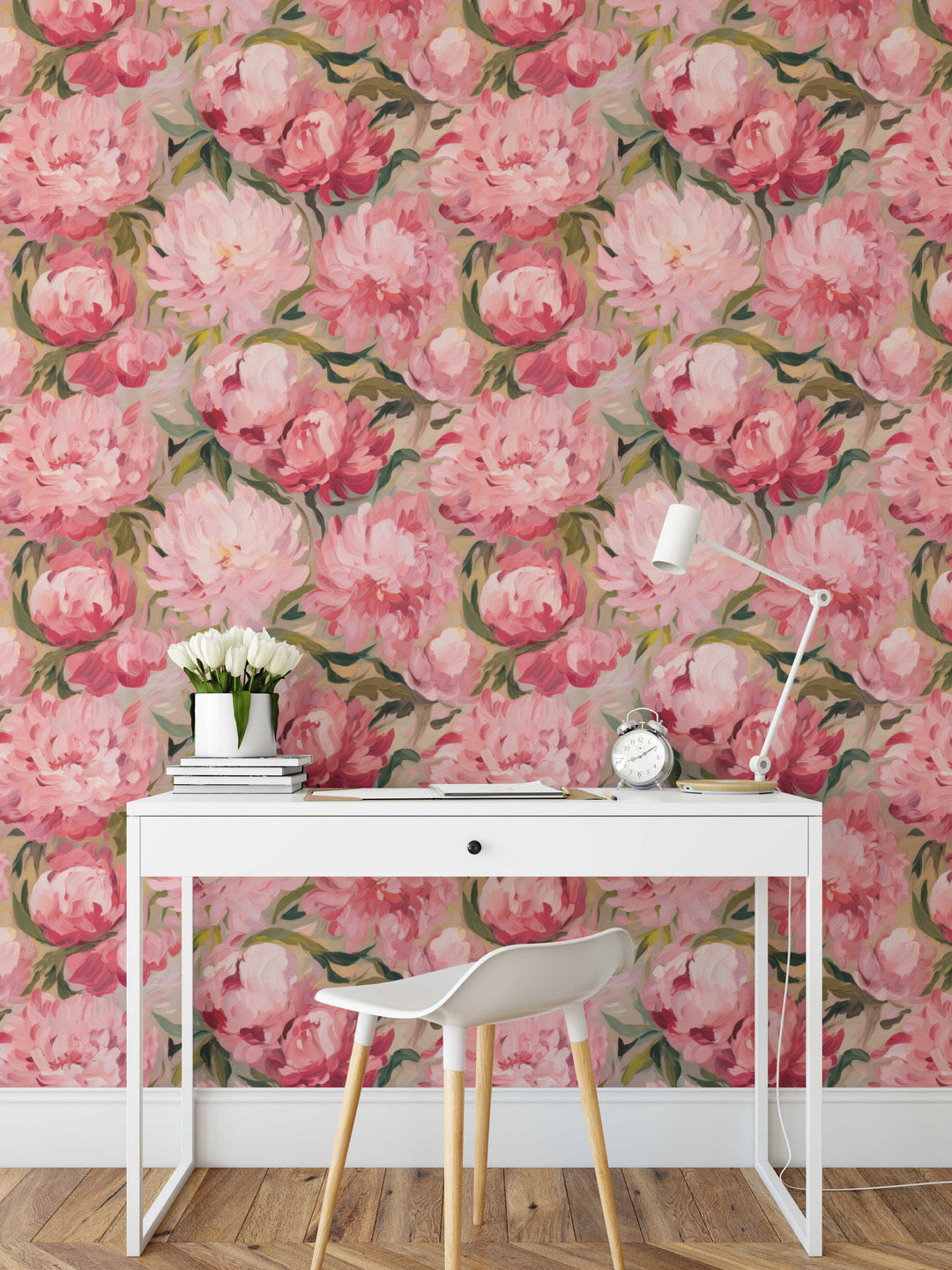 PInk Peony Painted Wallpaper