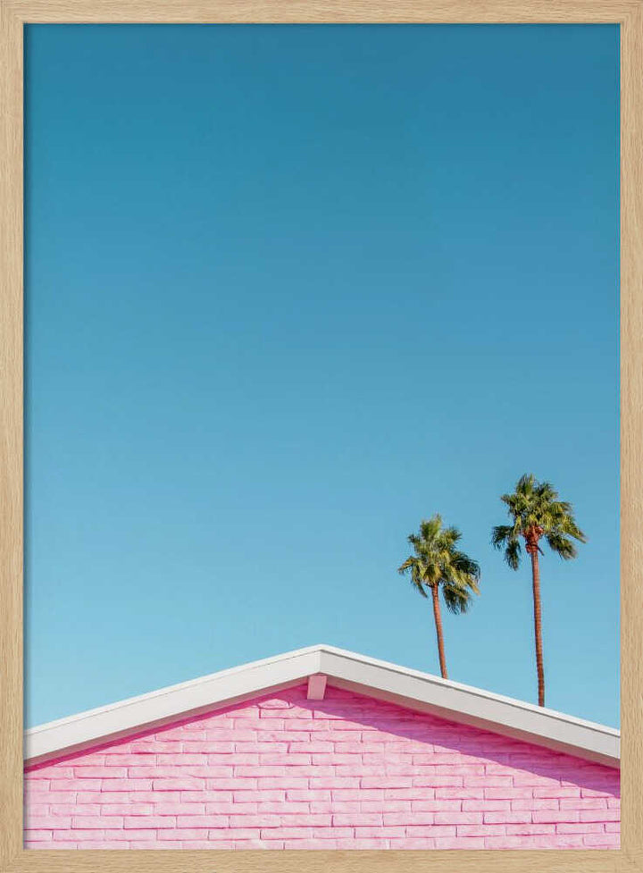 Pink Roofline with Palm Trees - Stretched Canvas, Poster or Fine Art Print - I Heart Wall Art - Poster Print, Canvas Print or Framed Art Print