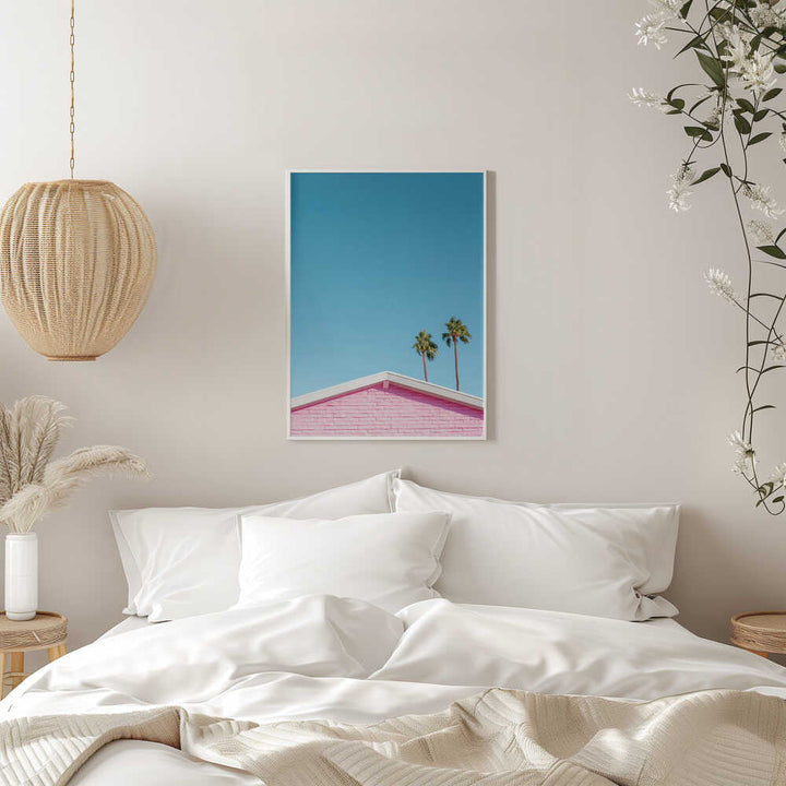 Pink Roofline with Palm Trees - Stretched Canvas, Poster or Fine Art Print - I Heart Wall Art - Poster Print, Canvas Print or Framed Art Print