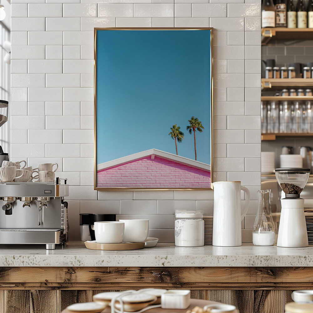 Pink Roofline with Palm Trees - Stretched Canvas, Poster or Fine Art Print - I Heart Wall Art - Poster Print, Canvas Print or Framed Art Print