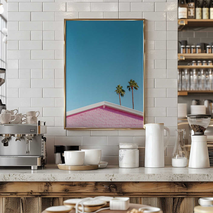 Pink Roofline with Palm Trees - Stretched Canvas, Poster or Fine Art Print - I Heart Wall Art - Poster Print, Canvas Print or Framed Art Print