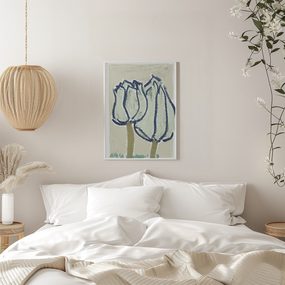 Pink Tulips Earthy - Stretched Canvas, Poster or Fine Art Print I Heart Wall Art