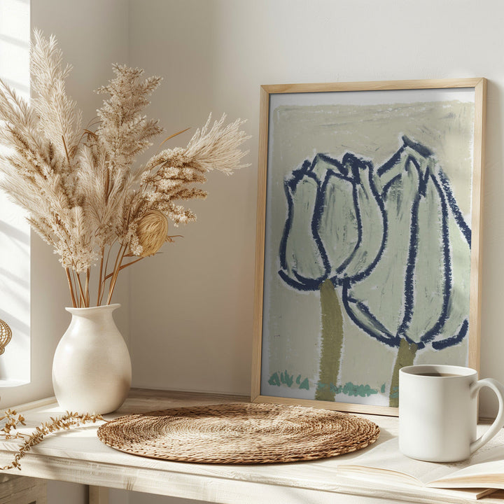Pink Tulips Earthy - Stretched Canvas, Poster or Fine Art Print I Heart Wall Art