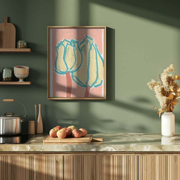 Pink Tulips Peach - Stretched Canvas, Poster or Fine Art Print I Heart Wall Art