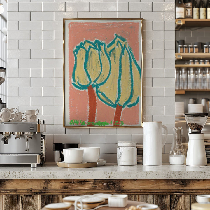 Pink Tulips Peach - Stretched Canvas, Poster or Fine Art Print I Heart Wall Art