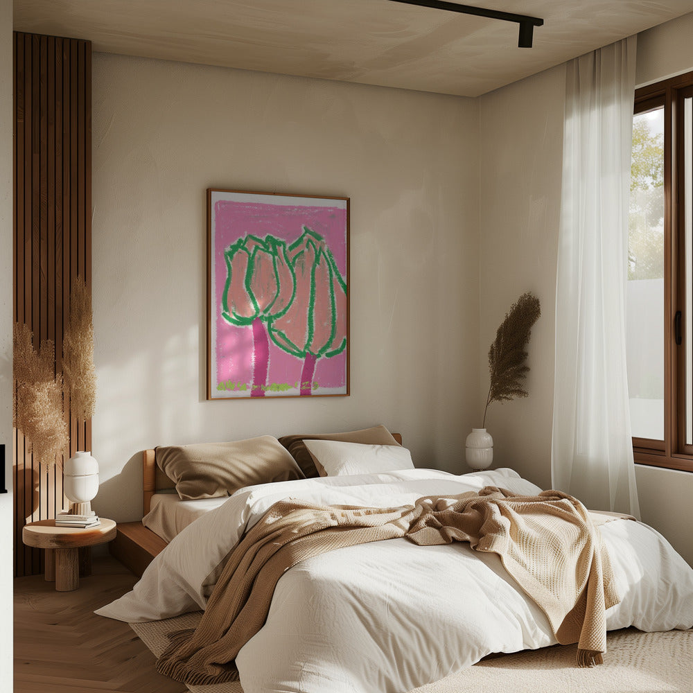 Pink Tulips - Stretched Canvas, Poster or Fine Art Print I Heart Wall Art
