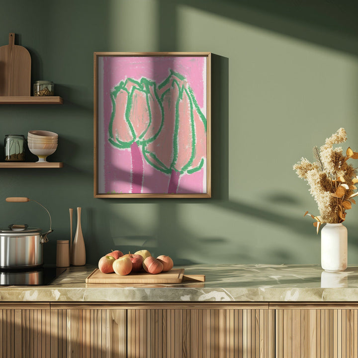 Pink Tulips - Stretched Canvas, Poster or Fine Art Print I Heart Wall Art