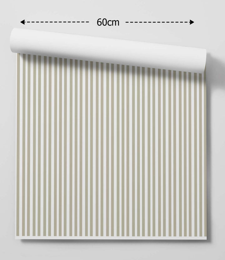 Pistachio Pinstripe - Thin Stripe Beige/Green and White Wallpaper
