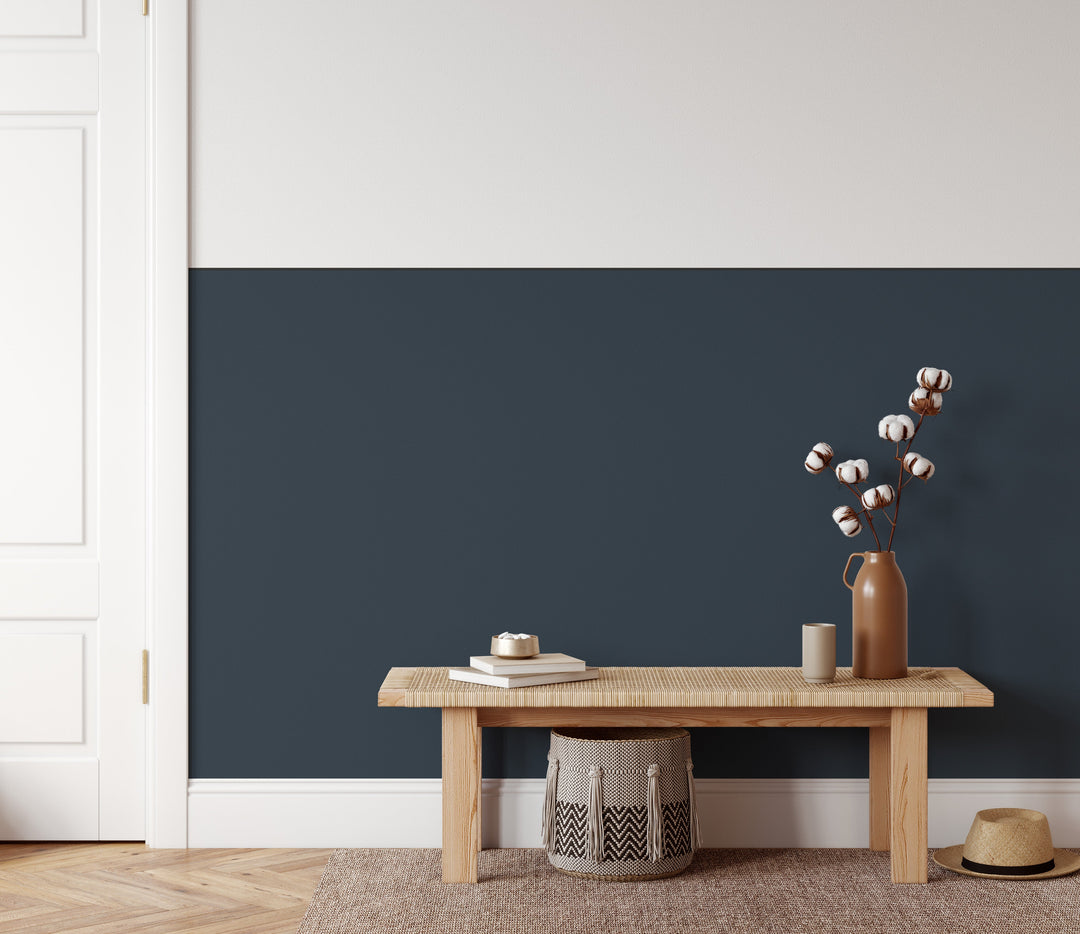 Plain Colour Wallpaper In Dark Storm (Blue) - Peel and Stick Soak