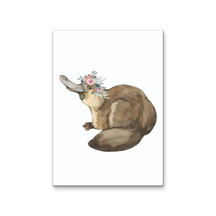 Platypus Flower Crown - Australian Native Animal Stretched Canvas or Wall Art Print - I Heart Wall Art - Poster Print, Canvas Print or Framed Art Print