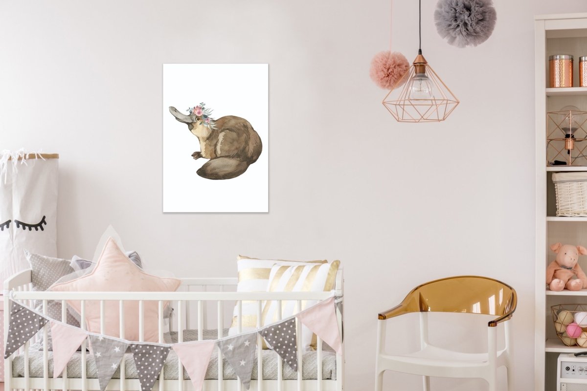 Platypus Flower Crown - Australian Native Animal Stretched Canvas or Wall Art Print - I Heart Wall Art - Poster Print, Canvas Print or Framed Art Print