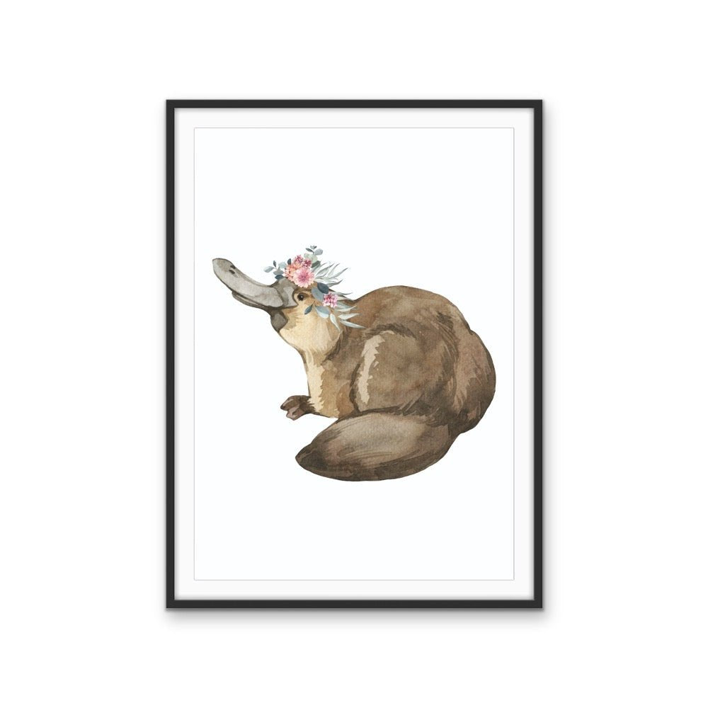 Platypus Flower Crown - Australian Native Animal Stretched Canvas or Wall Art Print - I Heart Wall Art - Poster Print, Canvas Print or Framed Art Print