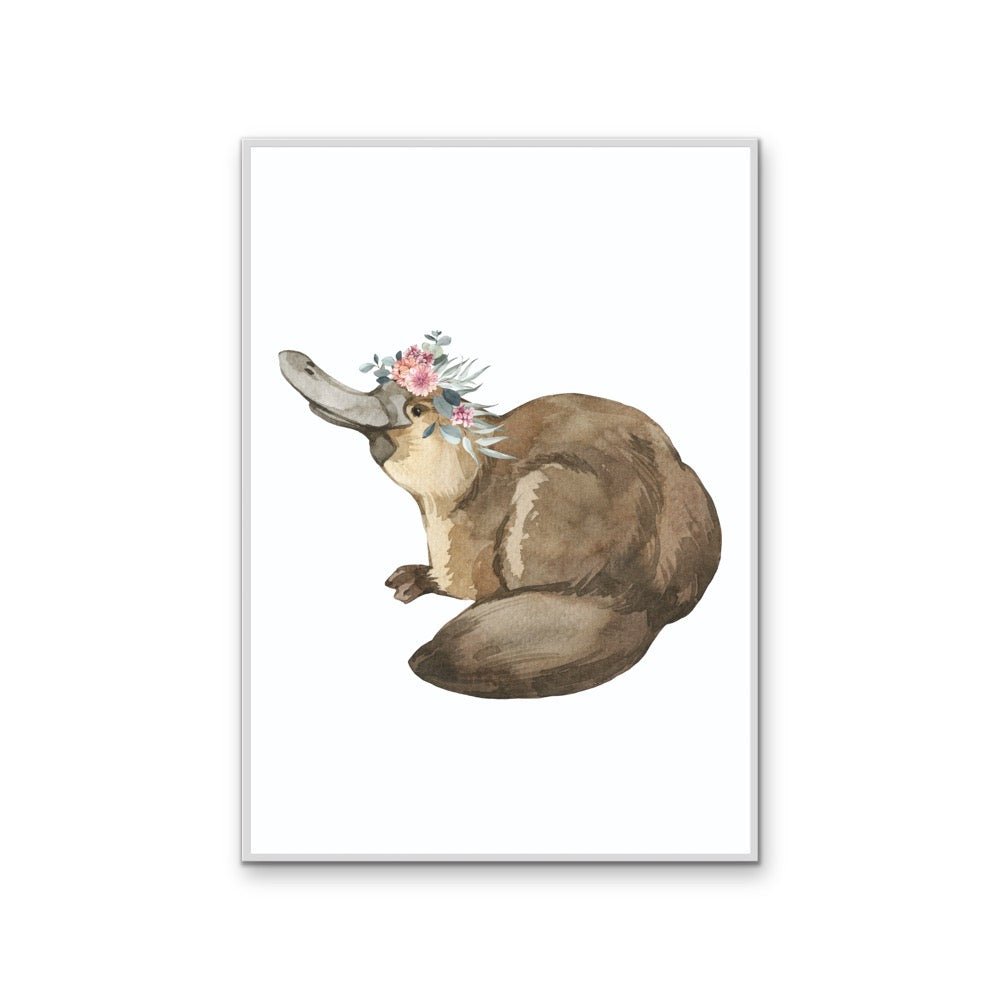 Platypus Flower Crown - Australian Native Animal Stretched Canvas or Wall Art Print - I Heart Wall Art - Poster Print, Canvas Print or Framed Art Print