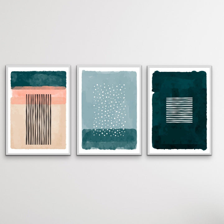 Point Of View - Three Piece Geometric Green Teal and Pink Wall Art Print Set Triptych - I Heart Wall Art