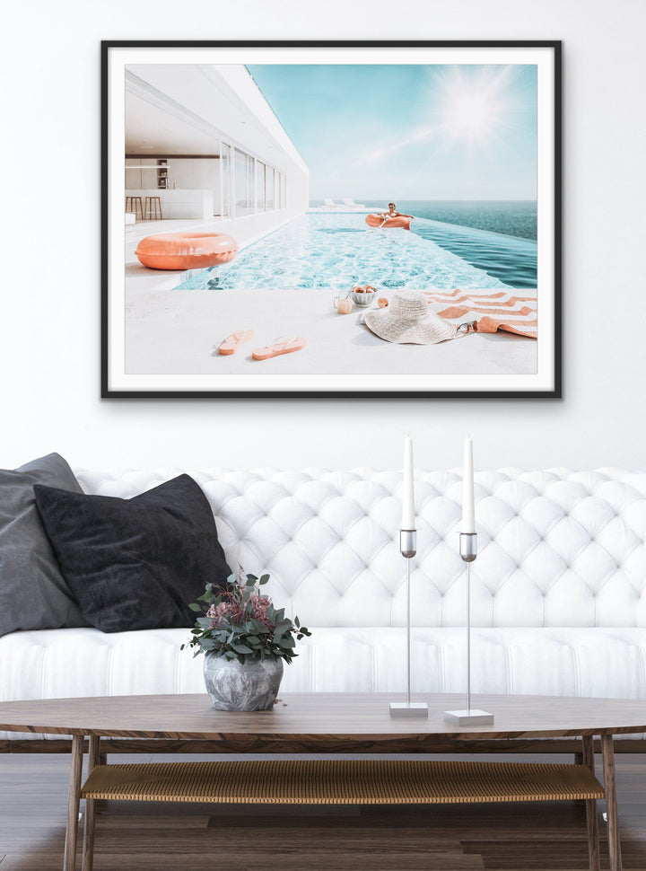 Poolside - Print of Woman In Pool In Luxury Home Photographic Print - I Heart Wall Art