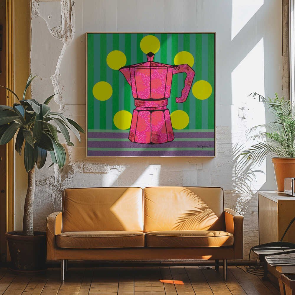 Pop Art Moka Pot - Square Stretched Canvas, Poster or Fine Art Print - I Heart Wall Art - Poster Print, Canvas Print or Framed Art Print