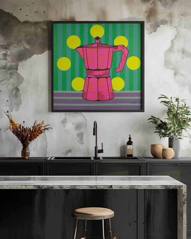 Pop Art Moka Pot - Square Stretched Canvas, Poster or Fine Art Print - I Heart Wall Art - Poster Print, Canvas Print or Framed Art Print