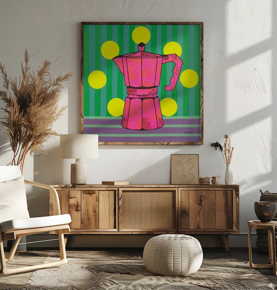 Pop Art Moka Pot - Square Stretched Canvas, Poster or Fine Art Print - I Heart Wall Art - Poster Print, Canvas Print or Framed Art Print