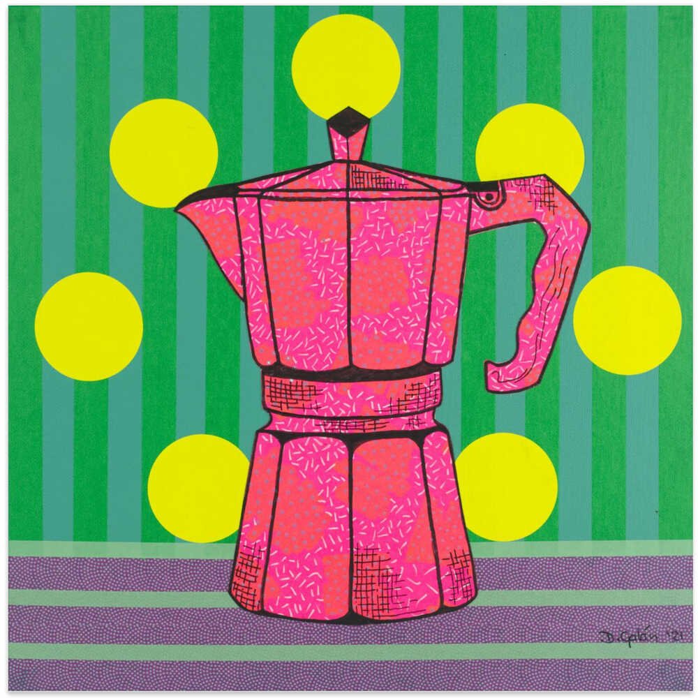Pop Art Moka Pot - Square Stretched Canvas, Poster or Fine Art Print - I Heart Wall Art - Poster Print, Canvas Print or Framed Art Print