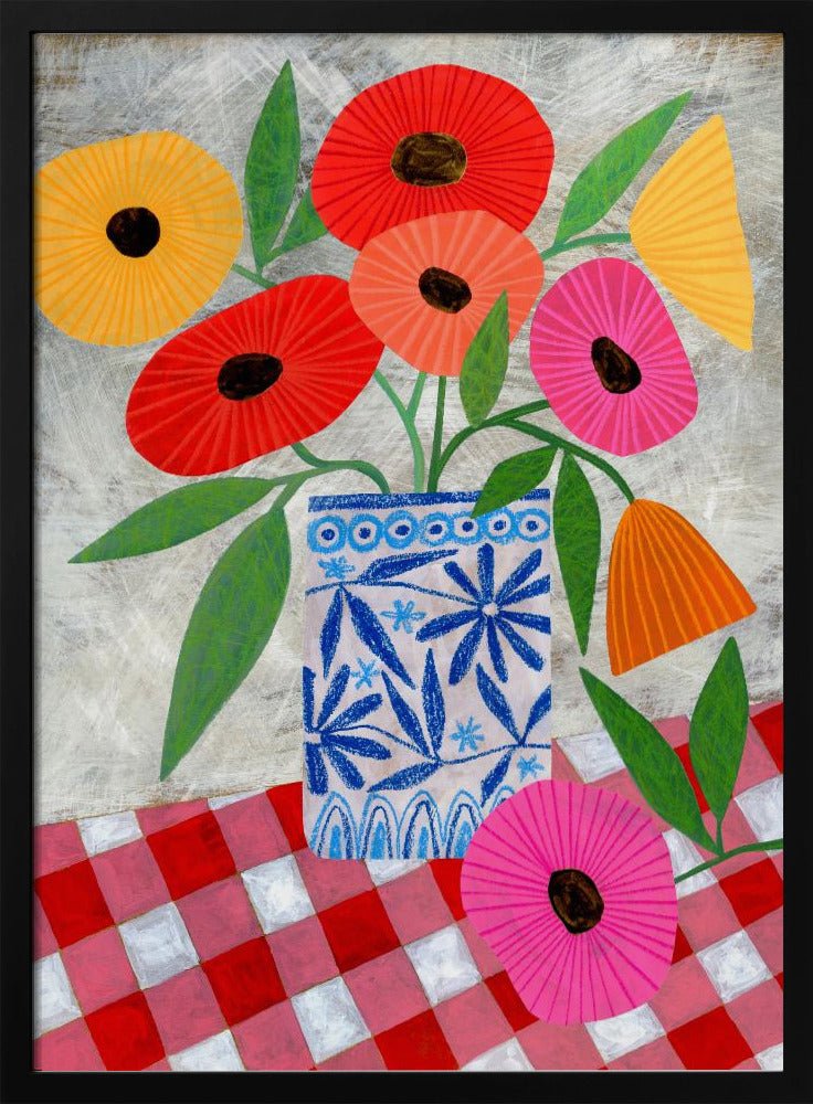 Poppies In A Patterned Vase - Stretched Canvas, Poster or Fine Art Print - I Heart Wall Art - Poster Print, Canvas Print or Framed Art Print