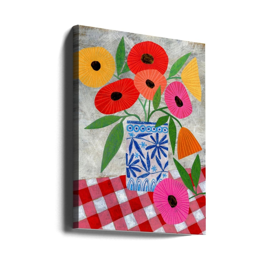 Poppies In A Patterned Vase - Stretched Canvas, Poster or Fine Art Print - I Heart Wall Art - Poster Print, Canvas Print or Framed Art Print