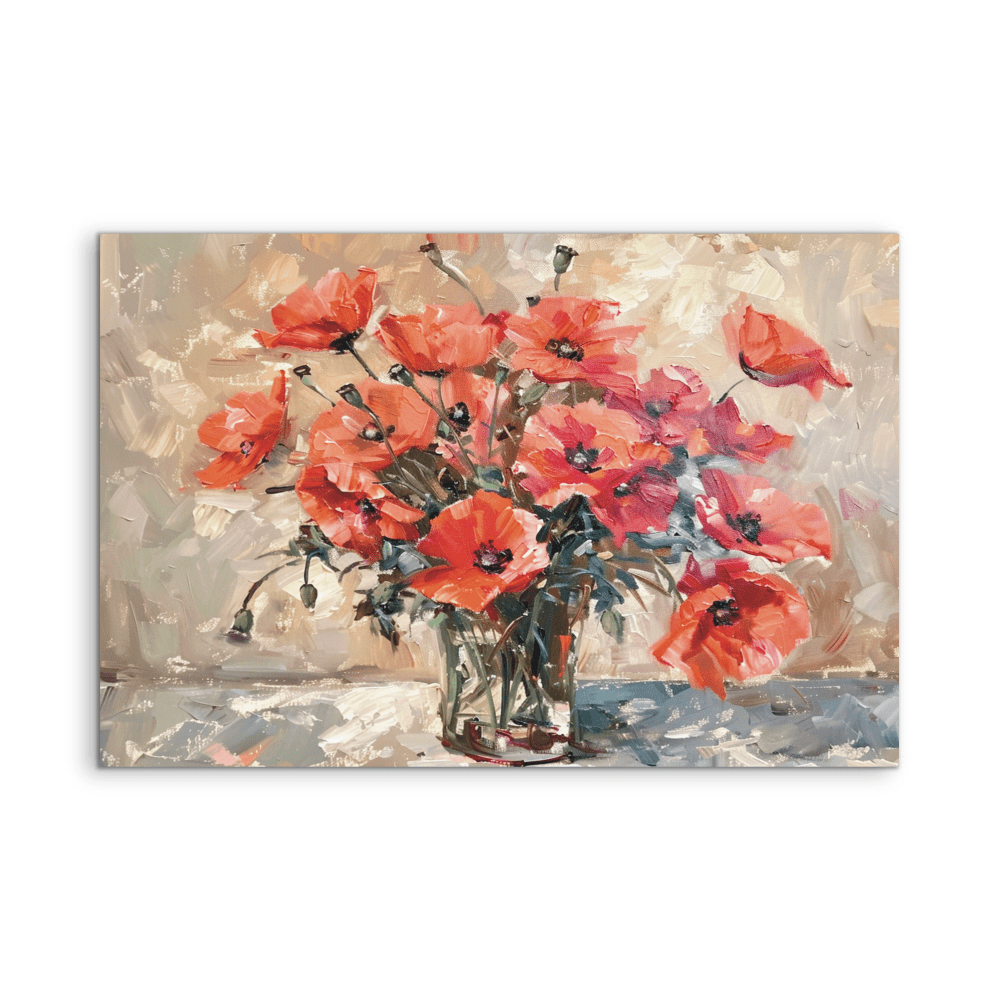 Poppies Still Life - Still Life Vase of Flowers, Stretched Canvas or Wall Art Print - I Heart Wall Art - Poster Print, Canvas Print or Framed Art Print