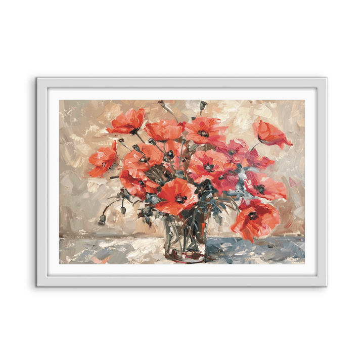 Poppies Still Life - Still Life Vase of Flowers, Stretched Canvas or Wall Art Print - I Heart Wall Art - Poster Print, Canvas Print or Framed Art Print
