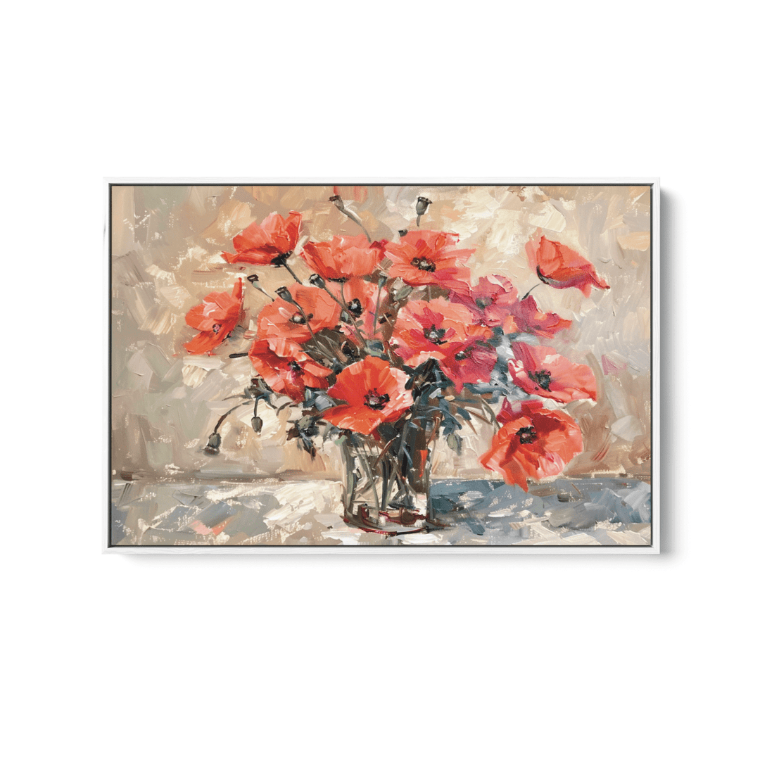 Poppies Still Life - Still Life Vase of Flowers, Stretched Canvas or Wall Art Print - I Heart Wall Art - Poster Print, Canvas Print or Framed Art Print