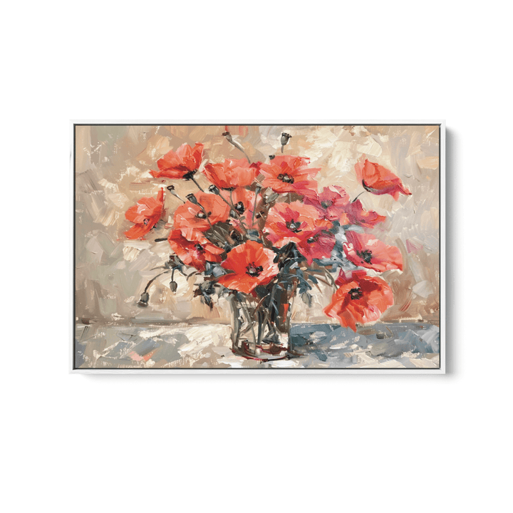Poppies Still Life - Still Life Vase of Flowers, Stretched Canvas or Wall Art Print - I Heart Wall Art - Poster Print, Canvas Print or Framed Art Print