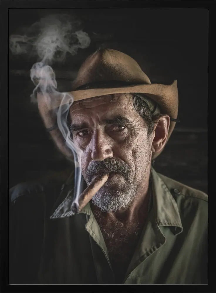 Portrait of a cigar smoker - Stretched Canvas, Poster or Fine Art Print I Heart Wall Art