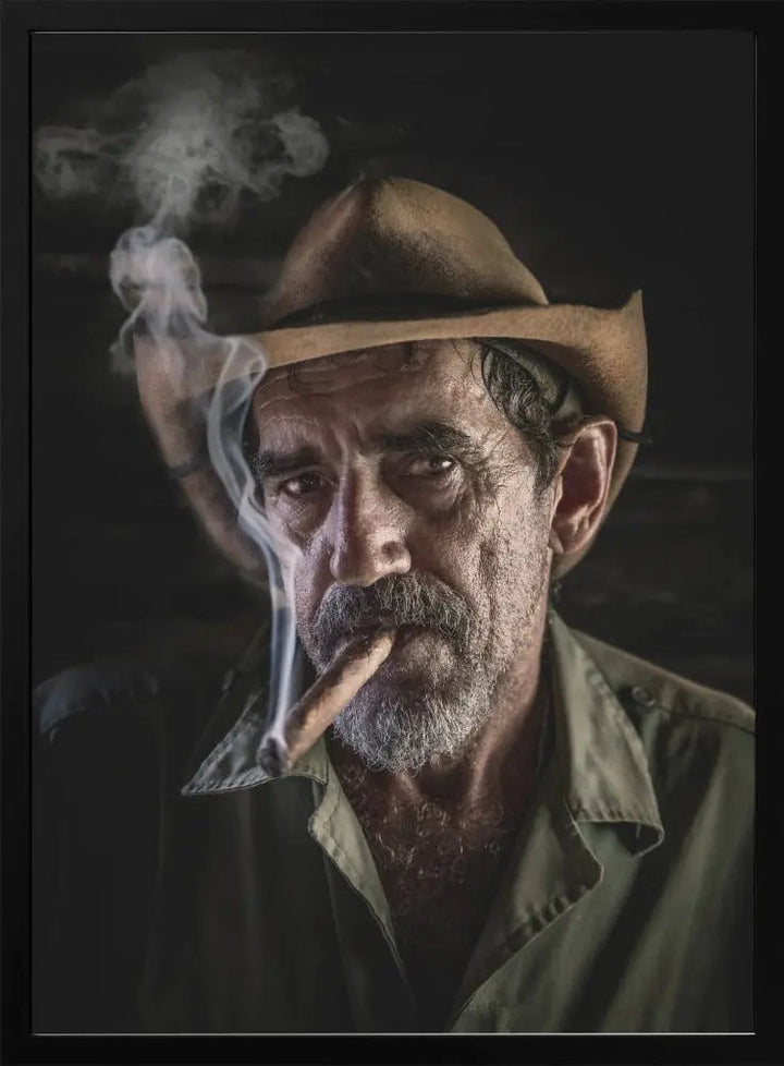 Portrait of a cigar smoker - Stretched Canvas, Poster or Fine Art Print I Heart Wall Art