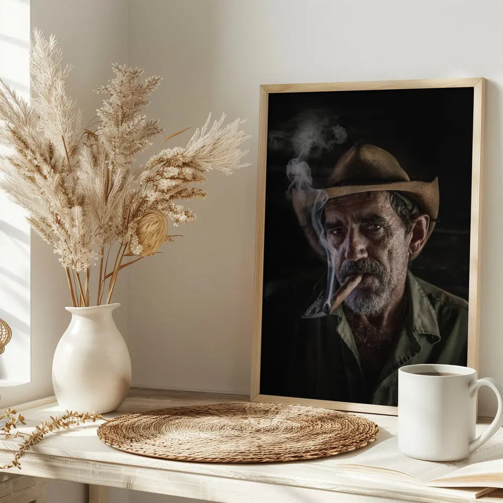 Portrait of a cigar smoker - Stretched Canvas, Poster or Fine Art Print I Heart Wall Art
