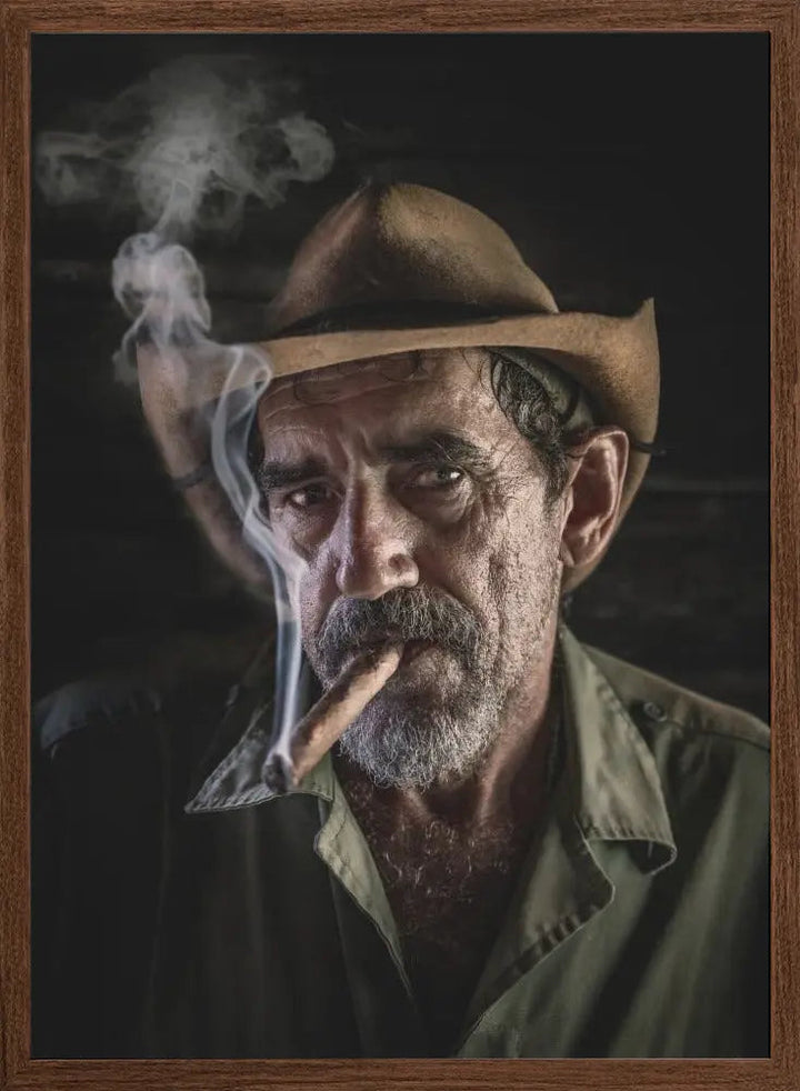 Portrait of a cigar smoker - Stretched Canvas, Poster or Fine Art Print I Heart Wall Art