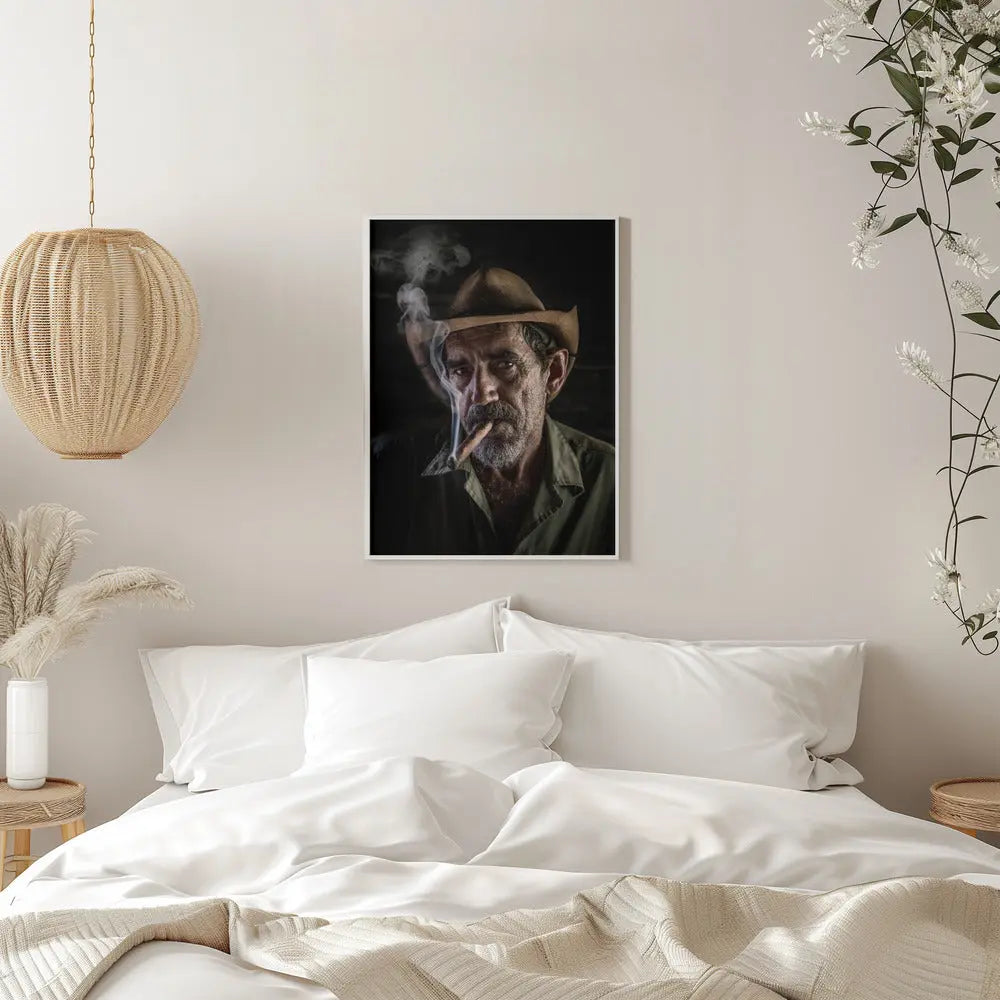 Portrait of a cigar smoker - Stretched Canvas, Poster or Fine Art Print I Heart Wall Art