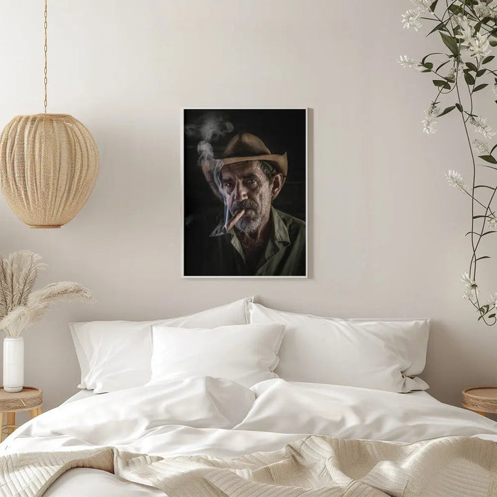 Portrait of a cigar smoker - Stretched Canvas, Poster or Fine Art Print I Heart Wall Art