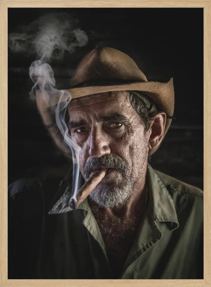 Portrait of a cigar smoker - Stretched Canvas, Poster or Fine Art Print I Heart Wall Art