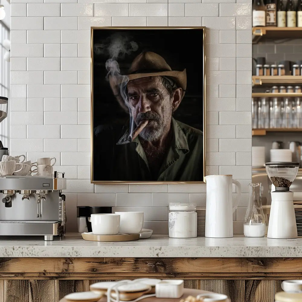 Portrait of a cigar smoker - Stretched Canvas, Poster or Fine Art Print I Heart Wall Art