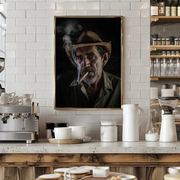 Portrait of a cigar smoker - Stretched Canvas, Poster or Fine Art Print I Heart Wall Art