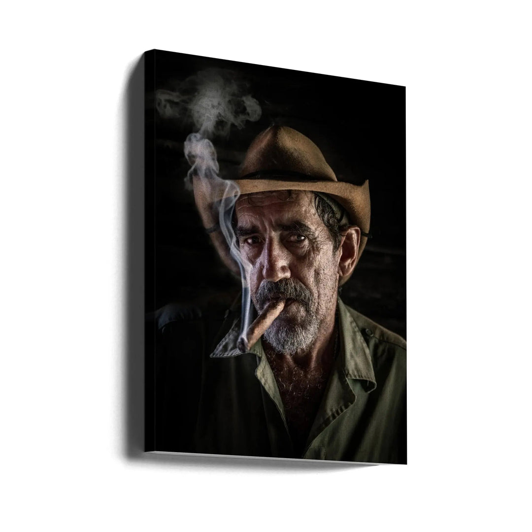 Portrait of a cigar smoker - Stretched Canvas, Poster or Fine Art Print I Heart Wall Art