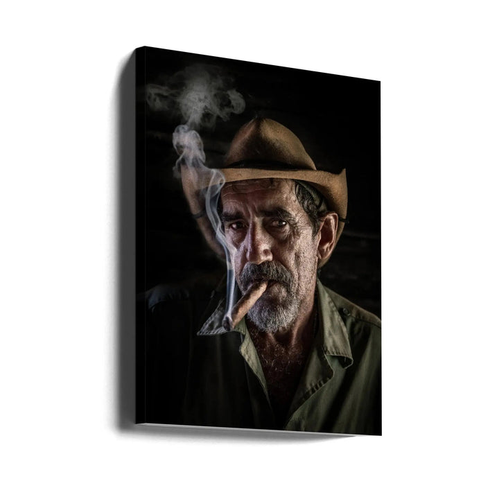 Portrait of a cigar smoker - Stretched Canvas, Poster or Fine Art Print I Heart Wall Art