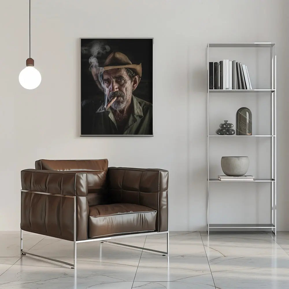 Portrait of a cigar smoker - Stretched Canvas, Poster or Fine Art Print I Heart Wall Art