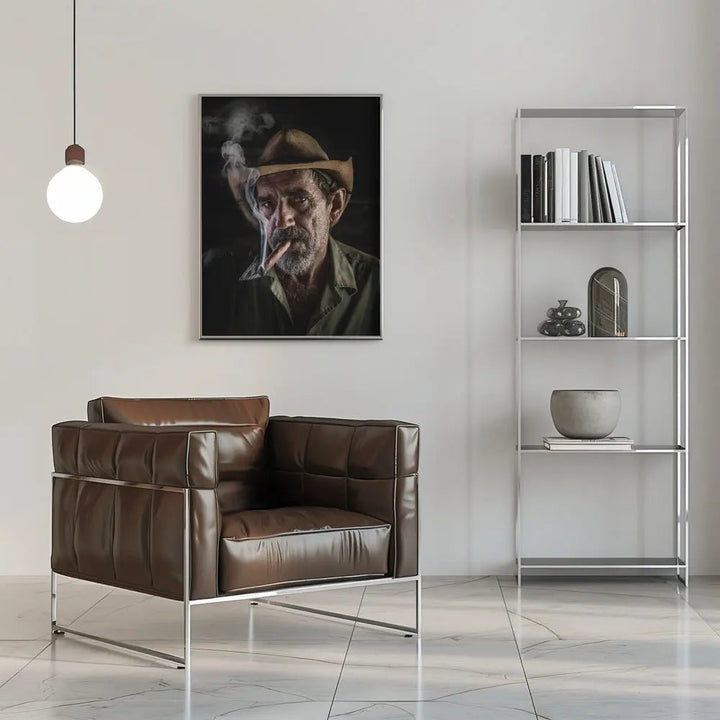 Portrait of a cigar smoker - Stretched Canvas, Poster or Fine Art Print I Heart Wall Art