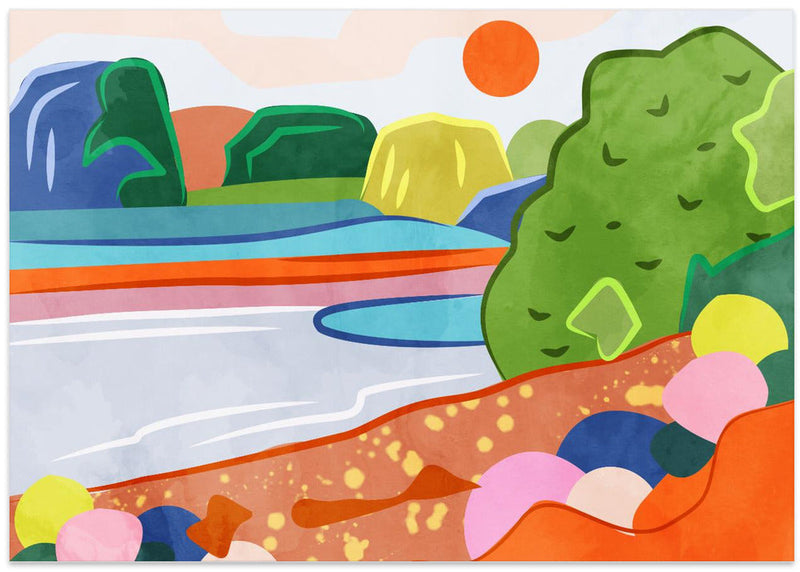 Pastel Sunset Over the Valley - Stretched Canvas, Poster or Fine Art Print I Heart Wall Art