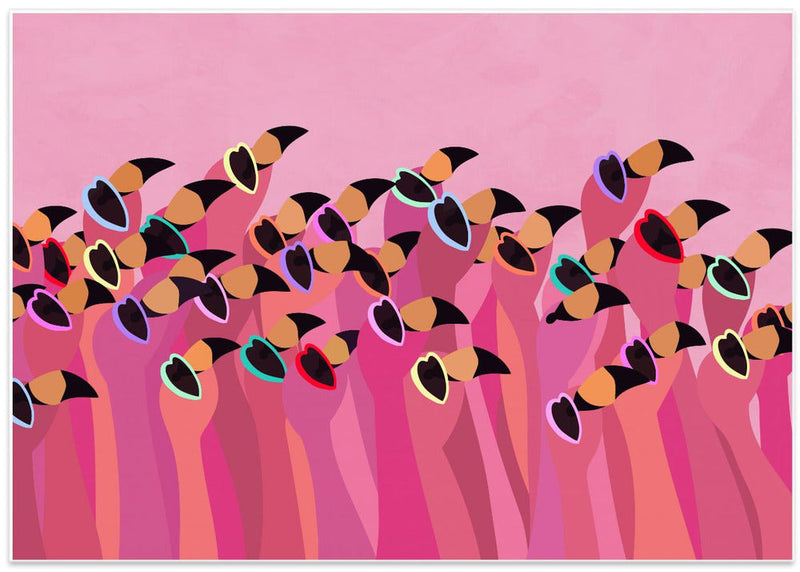 Flock flamingo peach - Stretched Canvas, Poster or Fine Art Print I Heart Wall Art